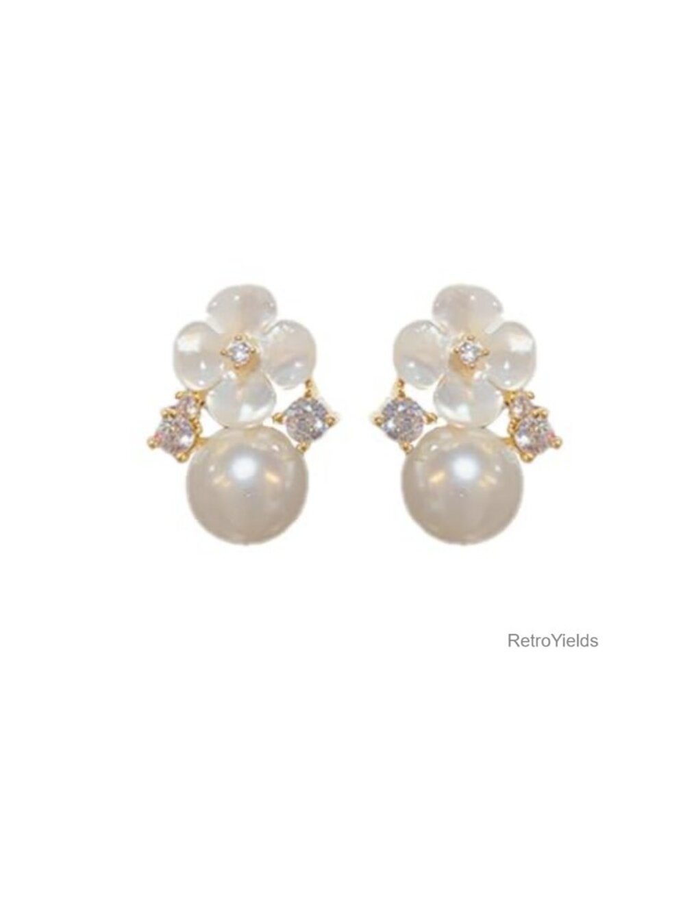 Pearl Flower Earrings Crystal Studs Dangle Hypoallergenic